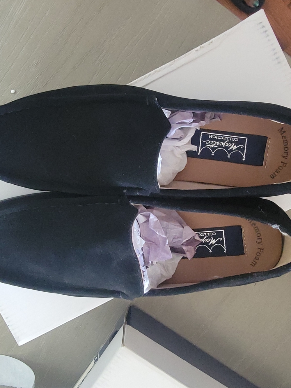 IC COLLECTION Black Sued Memory Foam Slip-On Flat